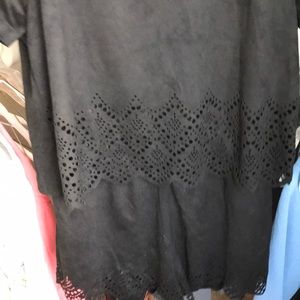 Black suede like material romper with cut out back